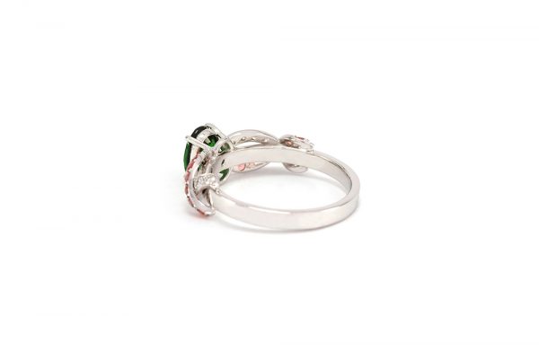 Solitaire Chlorophylle - Or blanc, Tsavorites, saphirs et diamants 4